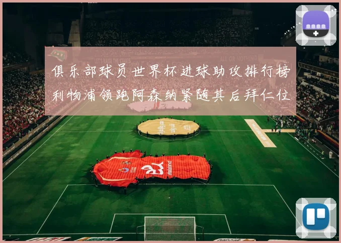 俱乐部球员世界杯进球助攻排行榜利物浦领跑阿森纳紧随其后拜仁位列第三